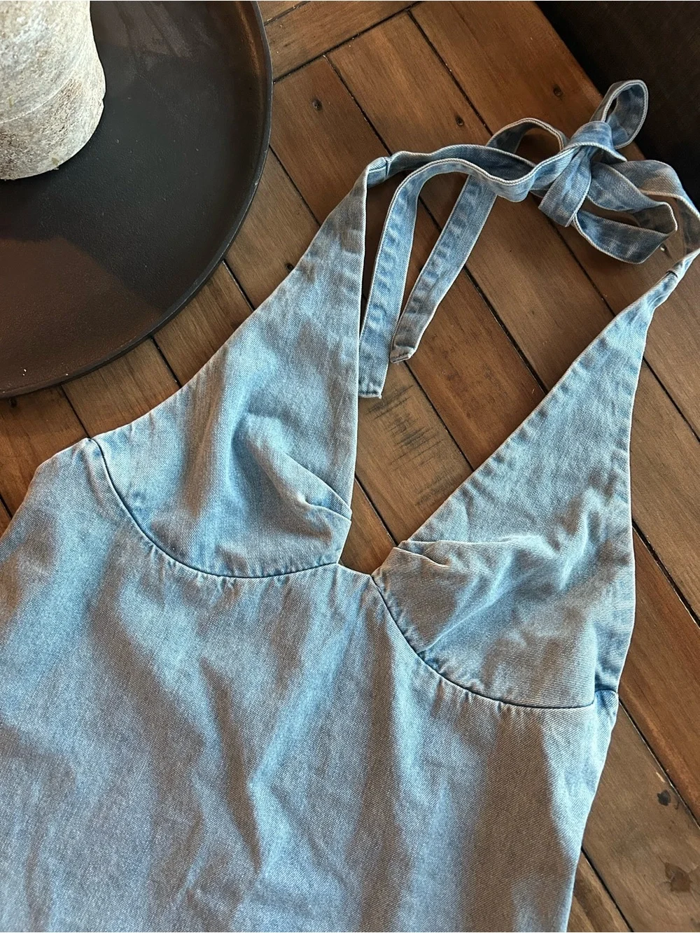 NWT Free People Trevi Denim Halter Cotton Mini Dress XL